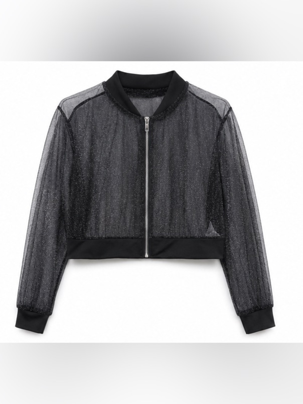 Sheer Black Cropped Bomber Jacket - Brand